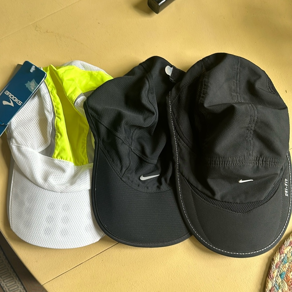 Trio of running caps, Nike and Brooks